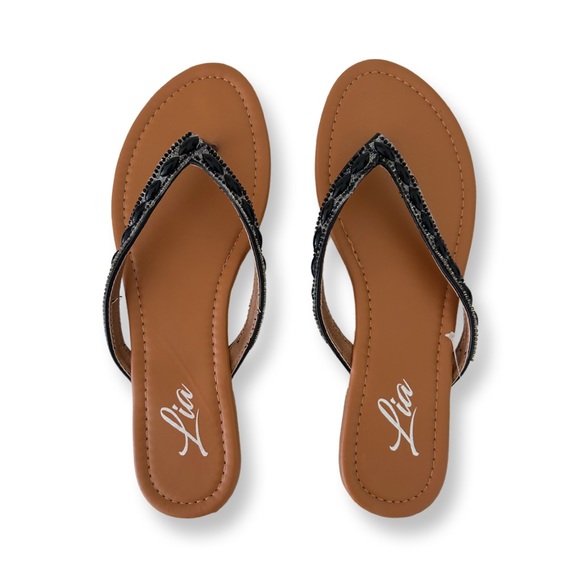 Black Beaded Flip Flops. - Picture 1 of 2